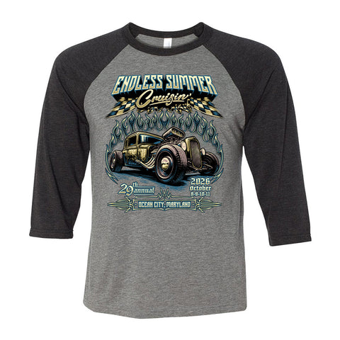 2026 Cruisin Endless Summer official car show 3/4 sleeve t-shirt gray Ocean City MD