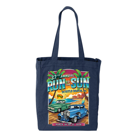 2026 Run to The Sun official car show navy tote bag Myrtle Beach SC