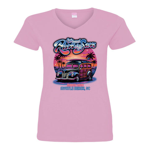 2026 Run to the Sun car show women's cut v-neck pink Myrtle Beach, SC