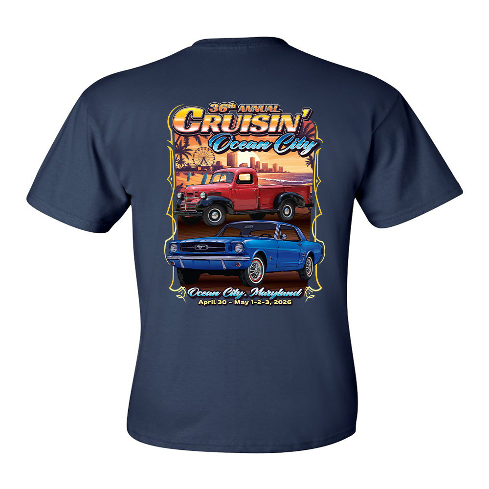 2026 Cruisin official classic car show pocket t-shirt navy Ocean