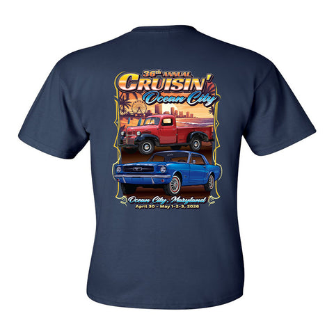2026 Cruisin official classic car show pocket t-shirt navy Ocean City Maryland