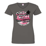 2026 Cruisin official classic car show women's t-shirt charcoal v-neck Ocean City MD