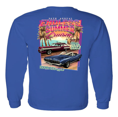 2023 Cruisin Endless Summer official car show long sleeve t-shirt royal blue Ocean City MD