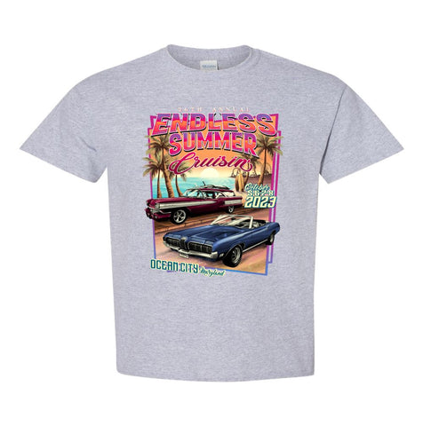 2023 Endless Summer Cruisin classic car show youth t-shirt gray Ocean City, MD
