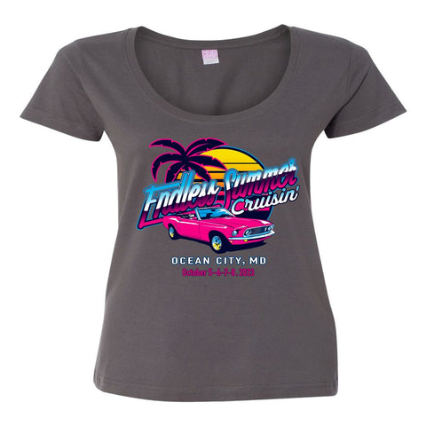2023 Cruisin Endless Summer official car show women charcoal scoop-neck t-shirt Ocean City