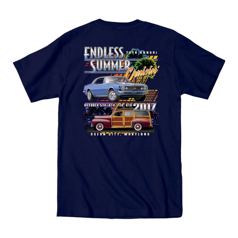 2017 Cruisin Endless Summer official car show event t-shirt navy blue Ocean City MD