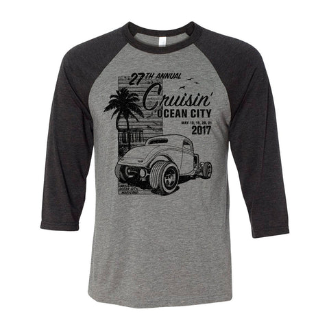 2017 Cruisin official classic car show event t-shirt gray 3/4 sleeve raglan Ocean City Maryland
