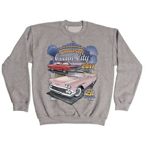 2017 Cruisin official classic car show event gray crew sweatshirt Ocean City MD
