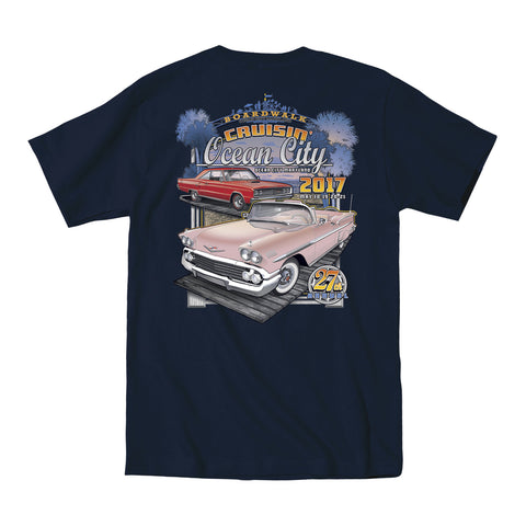 2017 Cruisin official classic car show event t-shirt navy blue Ocean City Maryland