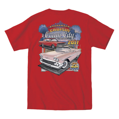 SALE - 2017 Cruisin official classic car show event t-shirt red pocket Ocean City Maryland