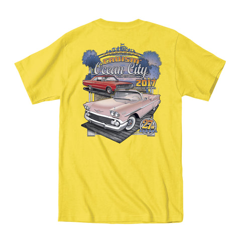 2017 Cruisin official classic car show event t-shirt yellow Ocean City Maryland