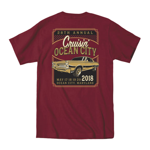 2018 Cruisin official classic car show event t-shirt maroon Ocean City Maryland