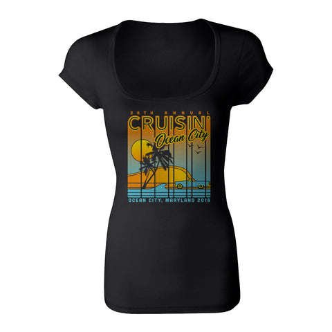 2018 Cruisin official classic car show women's t-shirt black scoop neck Ocean City MD