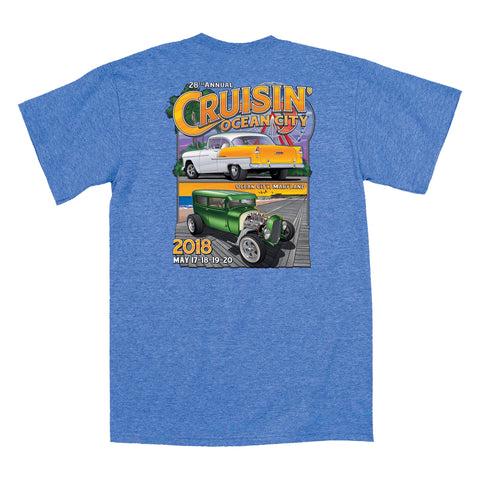 2018 Cruisin official classic car show event t-shirt heather royal blue Ocean City Maryland