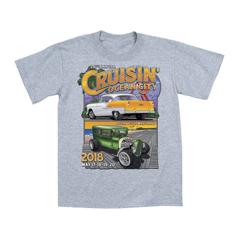 2018 Cruisin official classic car show event youth t-shirt athletic gray Ocean City, MD