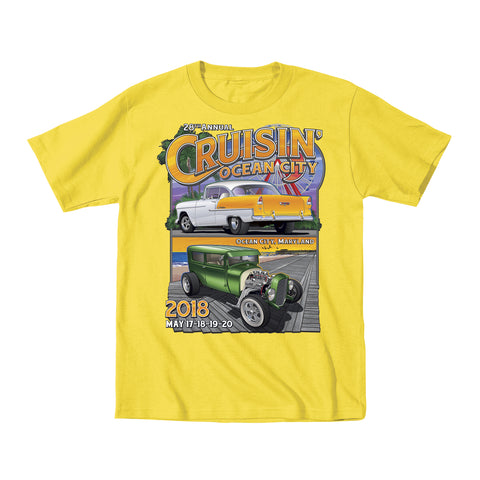 2018 Cruisin official classic car show event youth t-shirt yellow Ocean City, MD