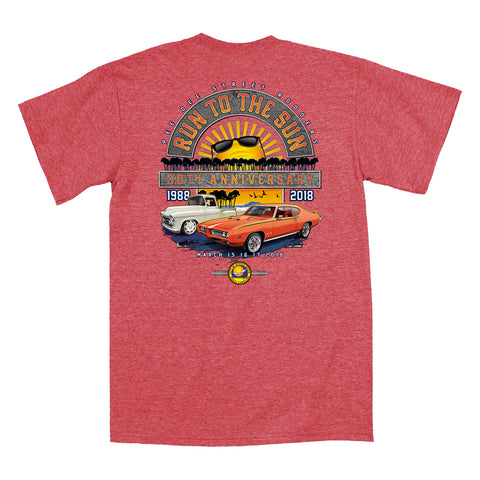 2018 Run to the Sun official car show event heather red t-shirt Myrtle Beach, SC