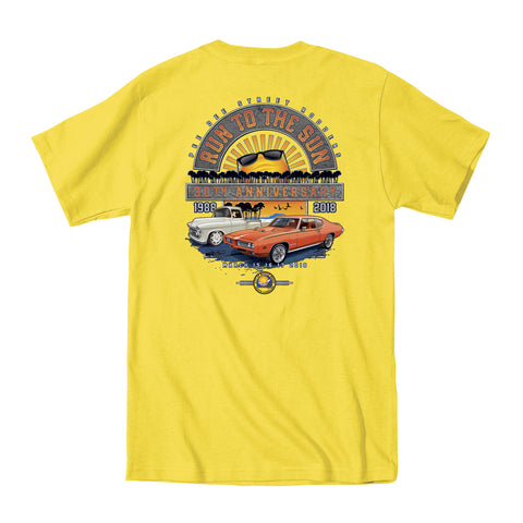2018 Run to the Sun official car show event t-shirt yellow Myrtle Beach, SC