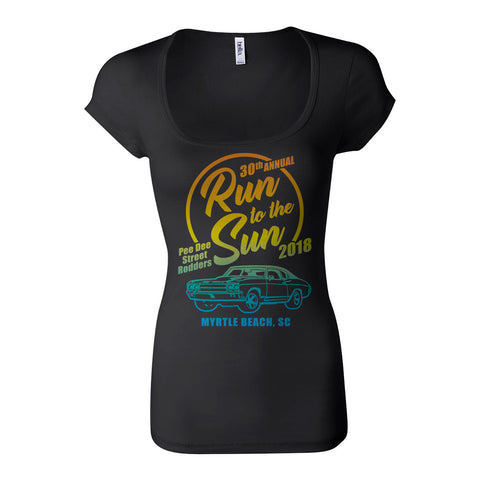 2018 Run to the Sun official car show event women t-shirt black scoop neck