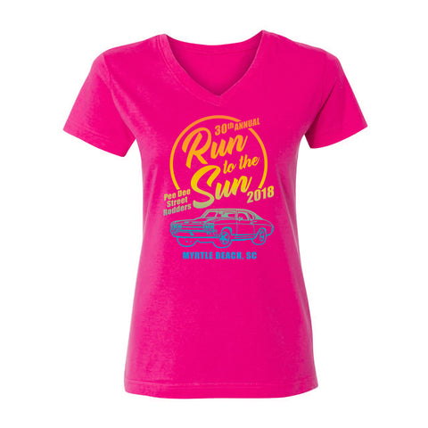 2018 Run to the Sun official car show event women t-shirt hot pink v-neck