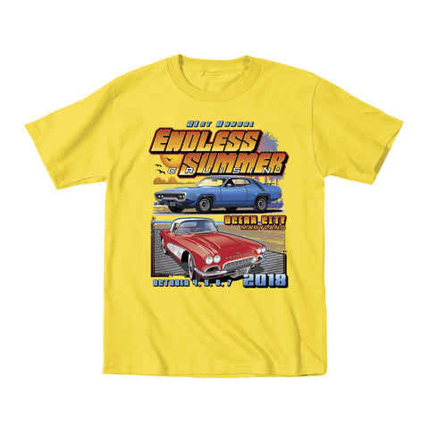 2018 Cruisin Endless Summer classic car show event youth t-shirt yellow Ocean City MD