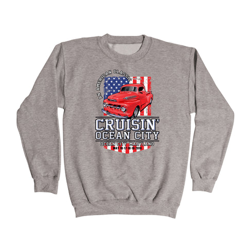 2019 Cruisin official classic car show event sweatshirt athletic gray Ocean City MD patriotic