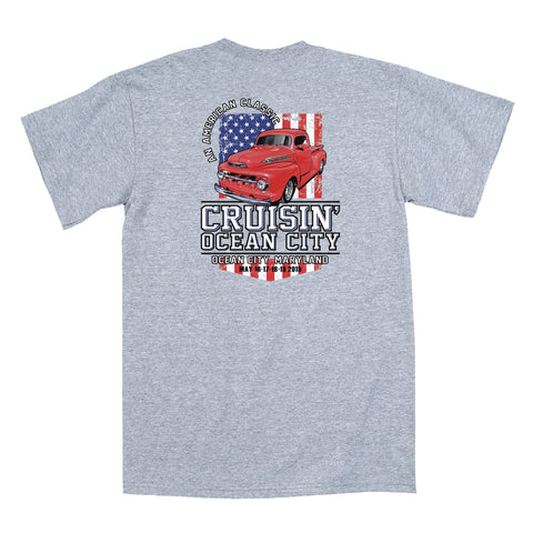 2019 Cruisin official classic car show event t-shirt athletic gray Ocean City MD patriotic