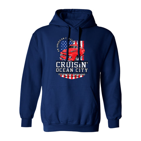 2019 Cruisin official classic car show event hooded sweatshirt navy OC MD patriotic
