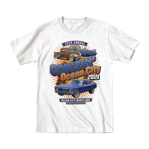 2019 Cruisin official classic car show event youth t-shirt white Ocean City, MD