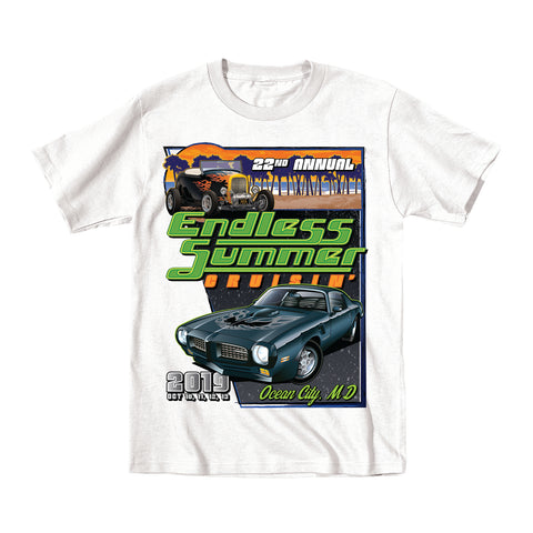 2019 Cruisin Endless Summer classic car show event youth t-shirt white Ocean City MD