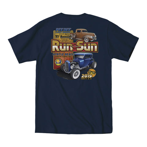 2019 Run to the Sun official car show event pocket t-shirt navy Myrtle Beach, SC