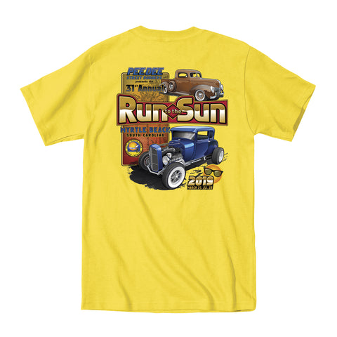 2019 Run to the Sun official car show event t-shirt yellow Myrtle Beach, SC