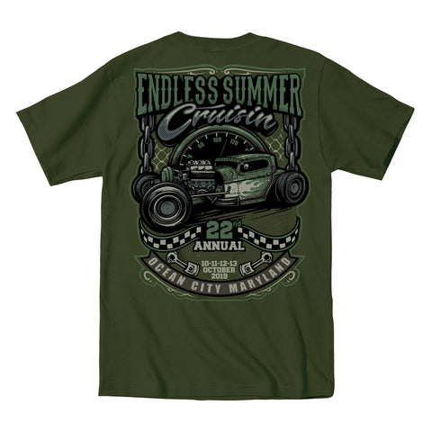 2019 Cruisin Endless Summer official car show event t-shirt military green Ocean City MD