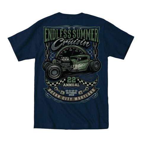 2019 Cruisin Endless Summer official car show event pocket t-shirt navy Ocean City MD rr