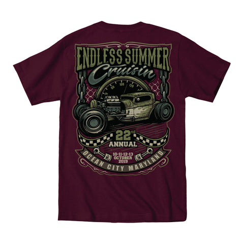 2019 Cruisin Endless Summer official car show event t-shirt maroon Ocean City MD rr
