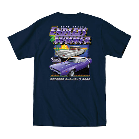 2020 Cruisin Endless Summer official car show event pocket t-shirt navy Ocean City MD