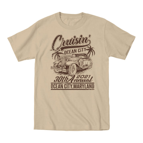 2021 Cruisin official classic car show event t-shirt tan Ocean City Maryland