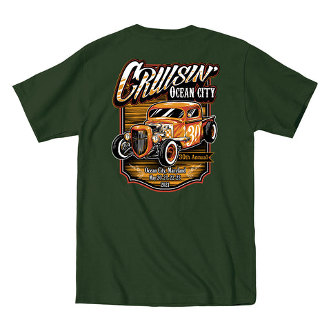 2021 Cruisin official classic car show event t-shirt forest green Ocean City Maryland