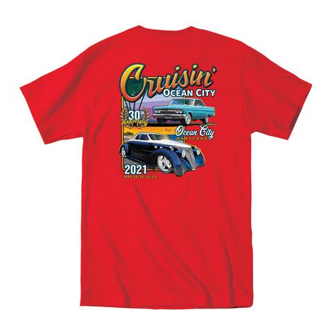 2021 Cruisin official classic car show event t-shirt red Ocean City Maryland