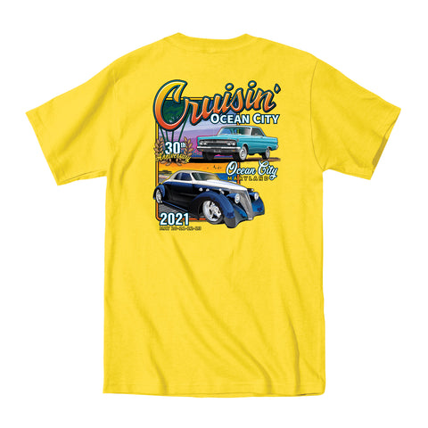 2021 Cruisin official classic car show event t-shirt yellow Ocean City Maryland