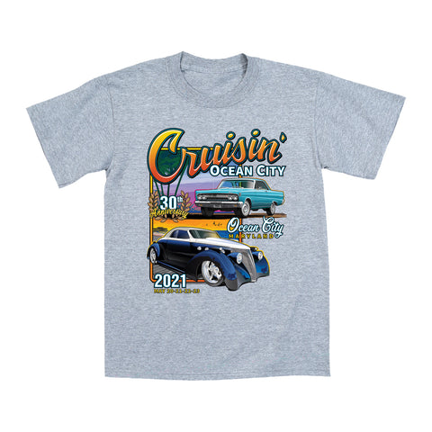 2021 Cruisin official classic car show event youth t-shirt athletic gray Ocean City, MD