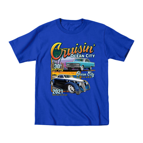 2021 Cruisin official classic car show event youth t-shirt blue Ocean City, MD