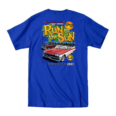 2021 Run to the Sun official car show event t-shirt royal blue Myrtle Beach, SC