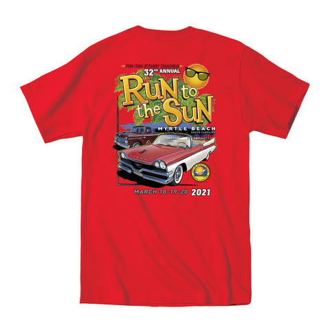 2021 Run to the Sun official car show event t-shirt red Myrtle Beach, SC