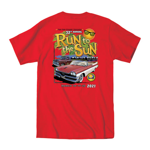 2021 Run to the Sun official car show event pocket t-shirt red Myrtle Beach, SC