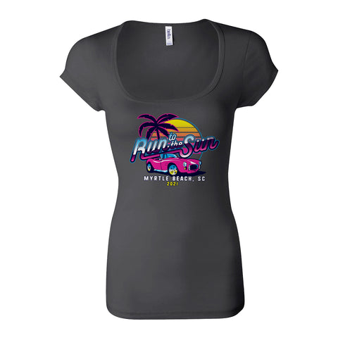 2021 Run to the Sun car show women's cut scoop neck t-shirt charcoal Myrtle Beach, SC
