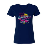 2021 Run to the Sun car show women's cut v-neck t-shirt navy blue Myrtle Beach, SC