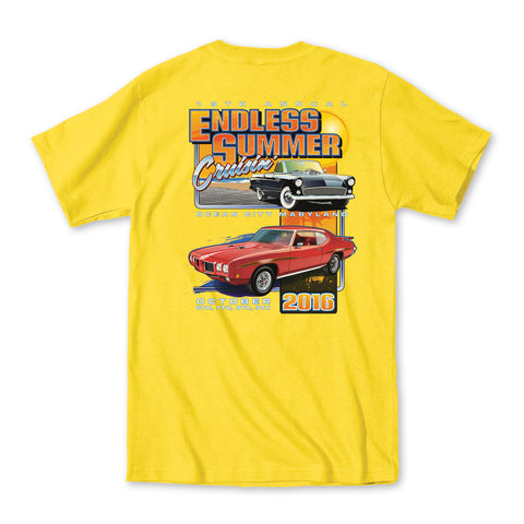 2016 Cruisin Endless Summer official car show event t-shirt yellow Ocean City MD