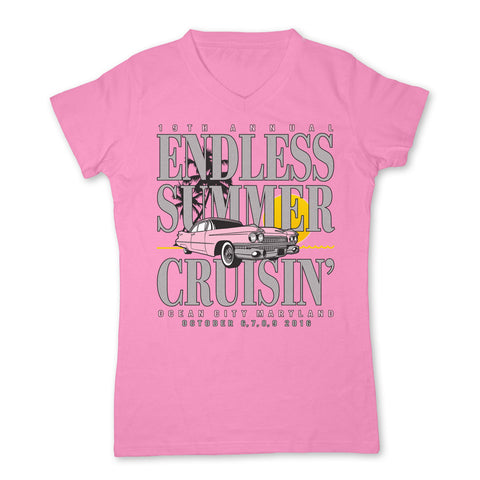 2016 Cruisin Endless Summer car show event women t-shirt pink v-neck Ocean City MD