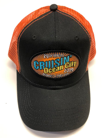 2019 Cruisin official car show event trucker hat black and orange Ocean City MD